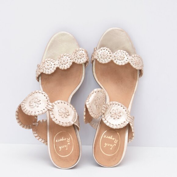 SOLD ON EBAY JACK ROGERS Platinum Gold Leather LUCCIA Wedge Sandals Shoes Sz 10M - Picture 7 of 12